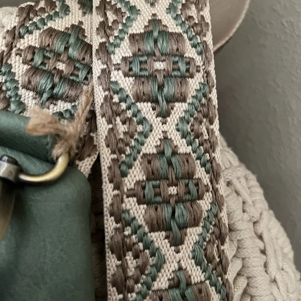 New Sage Green Sling Bag with Patterned Strap - Picture 4 of 7